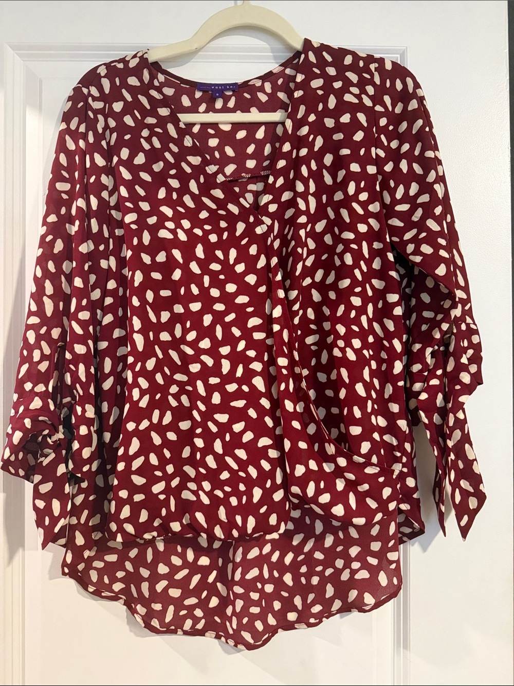 West Kei Burgundy Blouse with Cream Spot Print